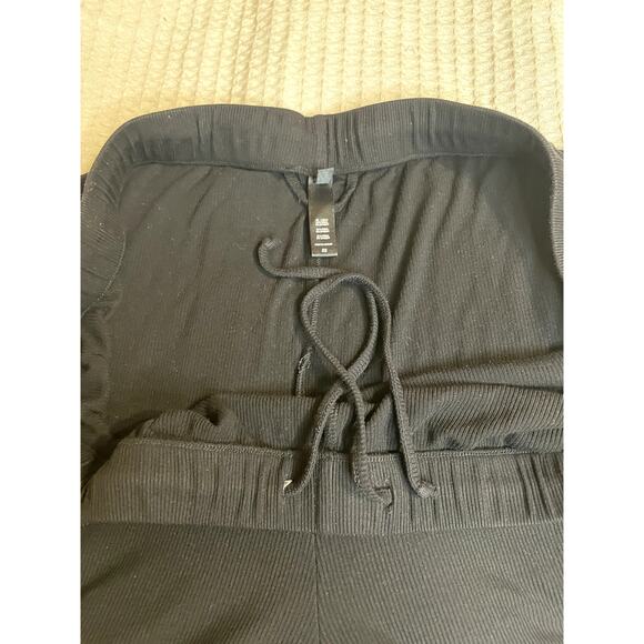 SKIMS Onyx Black Relaxed Fit Wide Leg Ribbed Loose Draw String Lounge Pants 2X - Picture 8 of 12